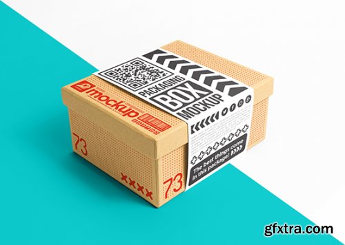 Packaging cardboard box with sticker mockup