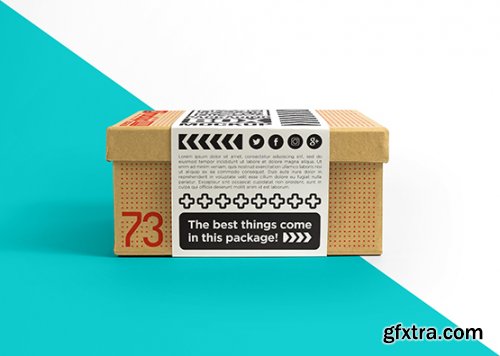 Packaging cardboard box with sticker mockup