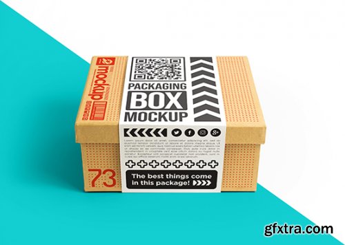 Packaging cardboard box with sticker mockup