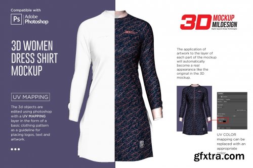 CreativeMarket - 3D Women Dress Shirt LS Mockup 6002121