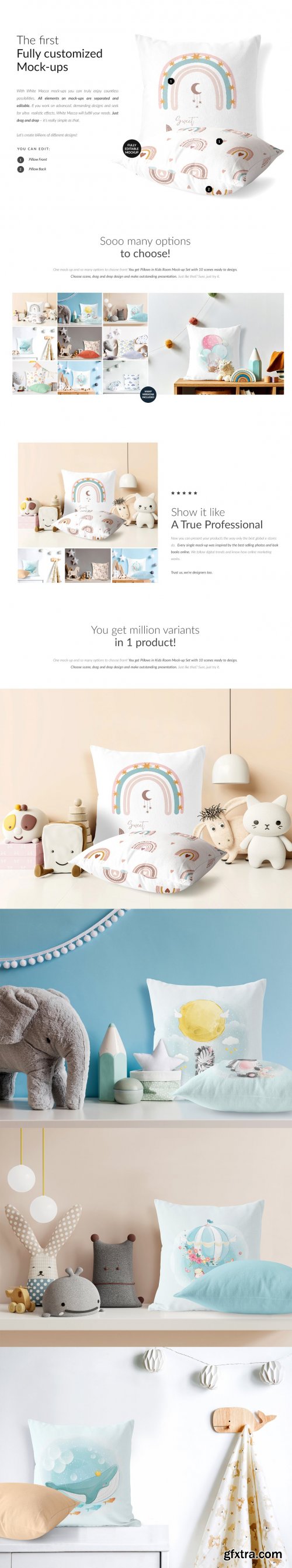 CreativeMarket - Pillows in Kids Room Mock-ups Set 6272135