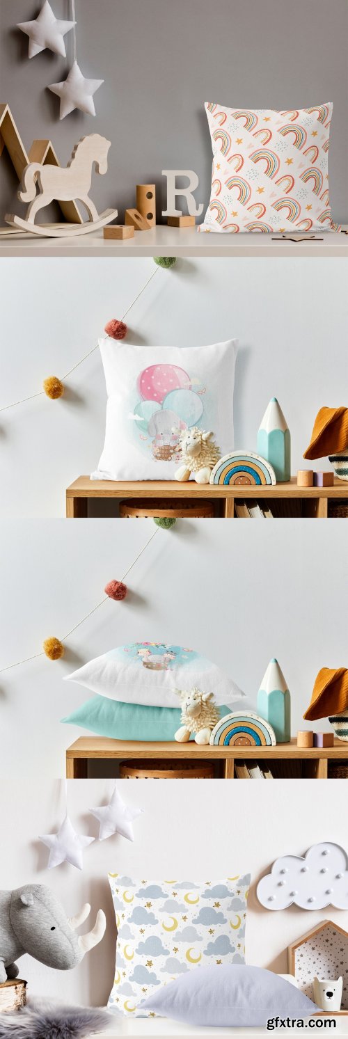 CreativeMarket - Pillows in Kids Room Mock-ups Set 6272135