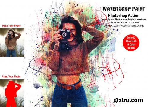 CreativeMarket - Water Drop Paint Photoshop Action 6301814