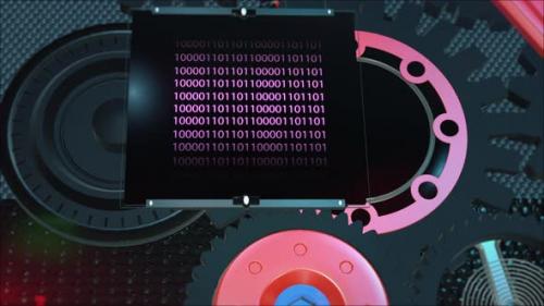 Videohive - Binary code on the display screen inside the gear mechanism - 33284504 - 33284504
