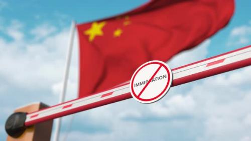 Videohive - Opening Barrier with No Immigration Sign at the Chinese Flag - 33285078 - 33285078