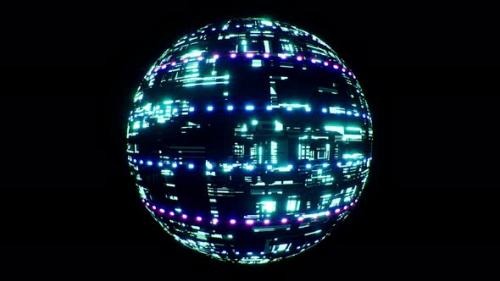 Videohive - Fast Blinking Neon Light Belt Sci Fi Pattern Sphere 4K - 33288485 - 33288485