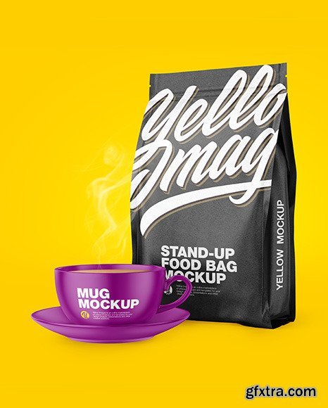 Kraft Stand-Up Bag with Matte Coffee Mug Mockup 65800