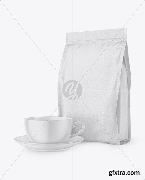 Kraft Stand-Up Bag with Matte Coffee Mug Mockup 65800