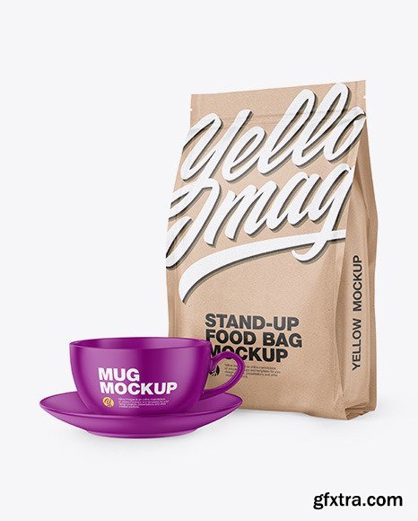 Kraft Stand-Up Bag with Matte Coffee Mug Mockup 65800