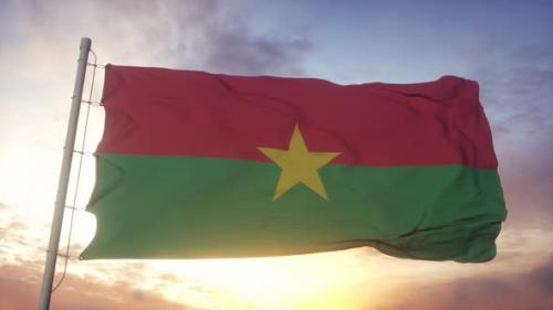 Videohive - Flag of Burkina Faso Waving in the Wind Sky and Sun Background - 33304508 - 33304508