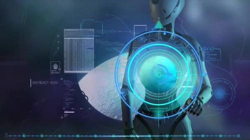 Videohive - An Alien Robot Is Working With Data In The Orbit Of The Moon HD - 33310635 - 33310635