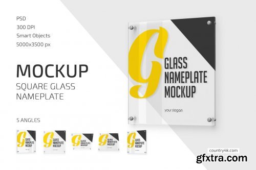 CreativeMarket - Square Glass Nameplate Mockup 5592114