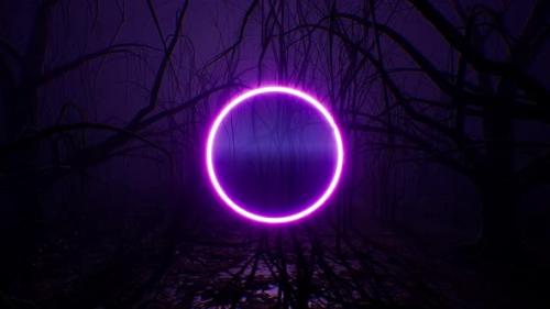 Videohive - Glowing Purple Neon Circle Light in the Dark Forest - 33280999 - 33280999