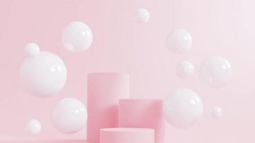 Videohive - Cylinder Podiums and Glass Bubbles on Pink Background - 33320312 - 33320312