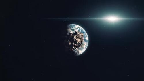 Videohive - Asteroid Space Rock Approaching Planet Earth from Space - 33323562 - 33323562