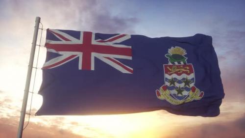 Videohive - Flag of Cayman Islands Waving in the Wind Sky and Sun Background - 33330419 - 33330419