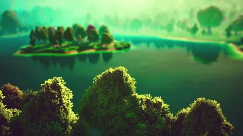 Videohive - Cartoon Green Forest Landscape with Trees and Lake - 33330832 - 33330832