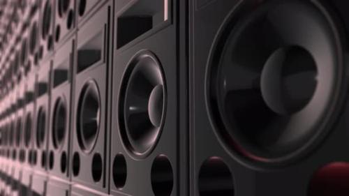 Videohive - 4K Close Up Red Audio Speakers Background Seamless Loop - 33091310 - 33091310