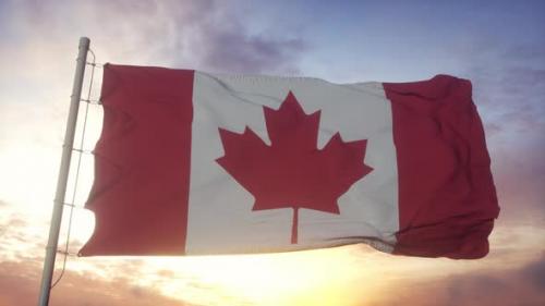 Videohive - Flag of Canada Waving in the Wind Sky and Sun Background - 33330414 - 33330414