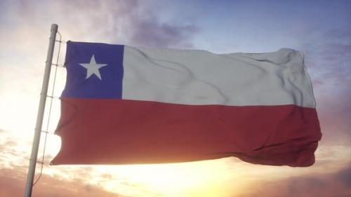 Videohive - Flag of Chile Waving in the Wind Sky and Sun Background - 33330430 - 33330430