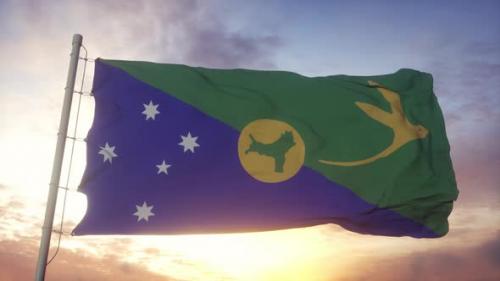 Videohive - Flag of Christmas Island Waving in the Wind Sky and Sun Background - 33330449 - 33330449