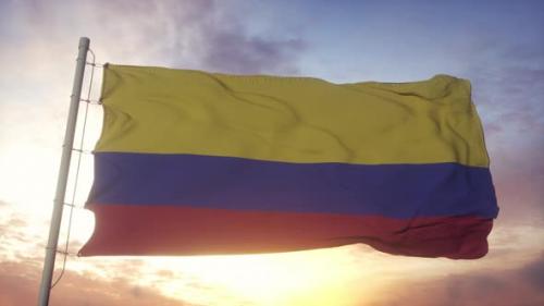 Videohive - Flag of Colombia Waving in the Wind Sky and Sun Background - 33330453 - 33330453