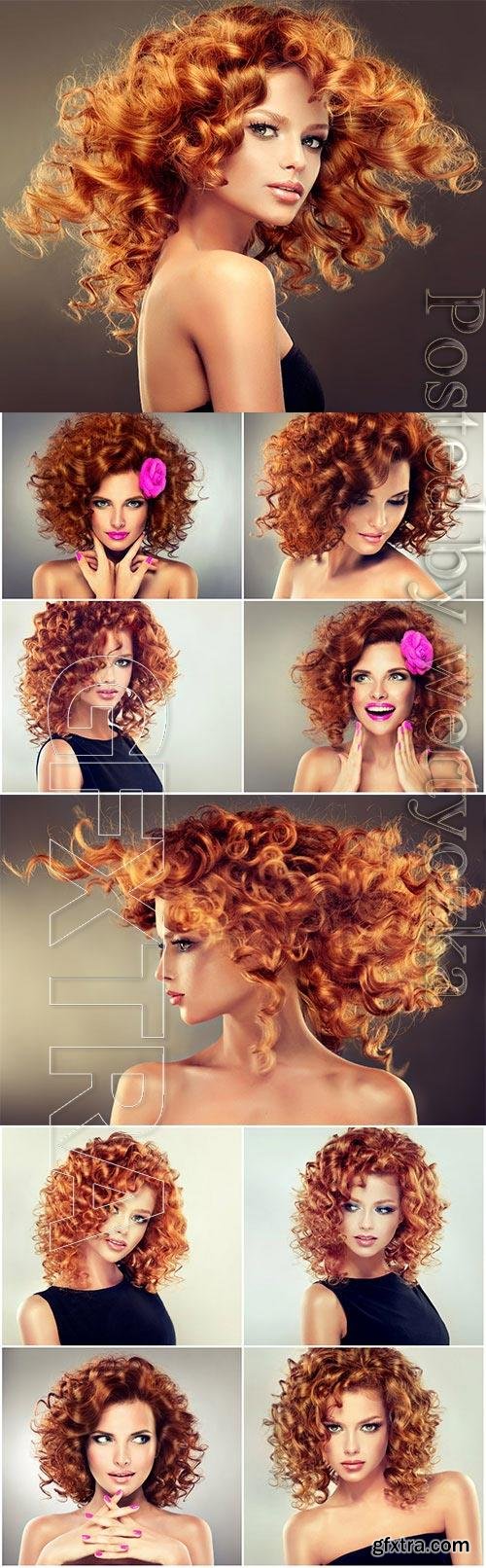 Fiery red hair of a beautiful girl stock photo