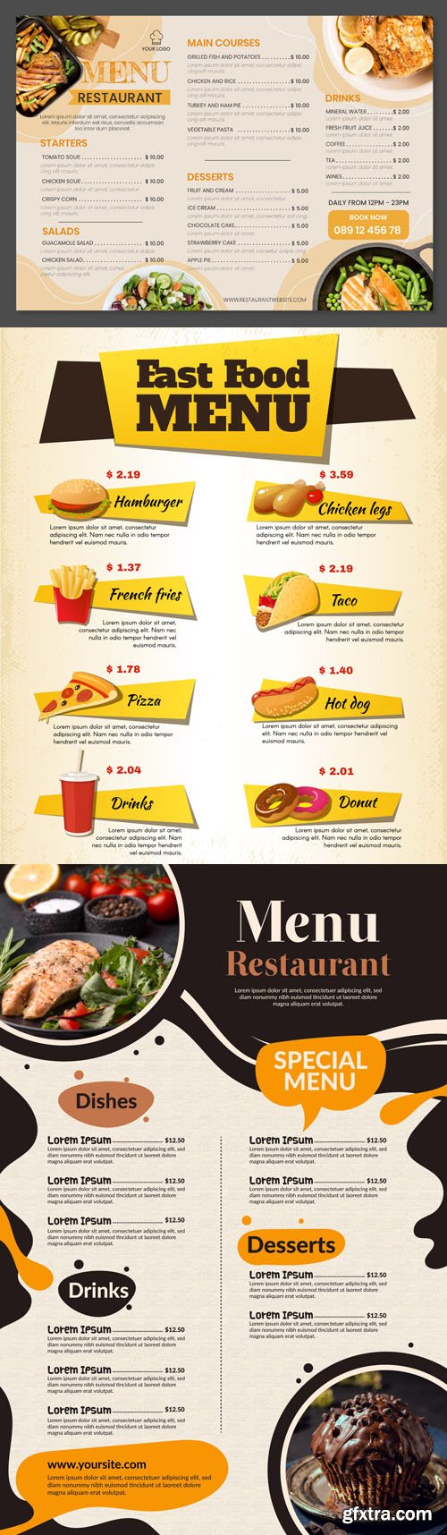 7 Creative Restaurant Menus - Vector Templates 