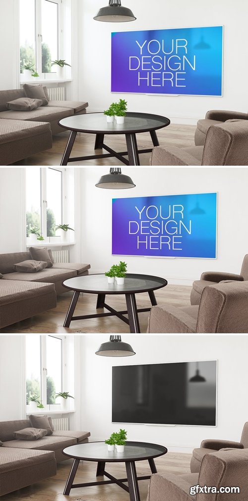 Smart TV in 3D Living Room Rendering Mockup