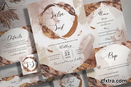 Feather Wedding Invitation Set