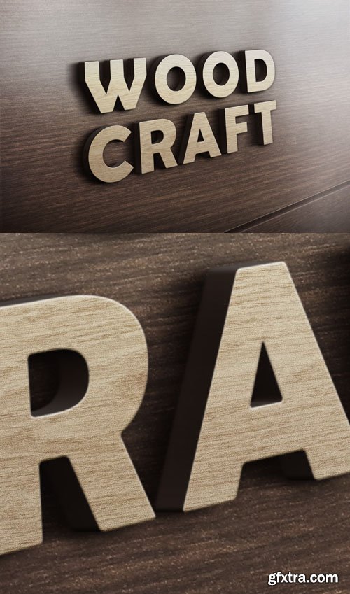 3D Wood Craft Logo PSD Mockup Template