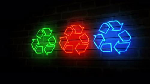 Videohive - Recycling neon on brick wall 3d - 33374710 - 33374710