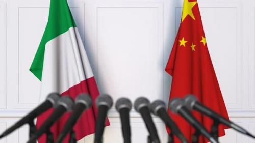 Videohive - Flags of Italy and China at International Press Conference - 33375899 - 33375899