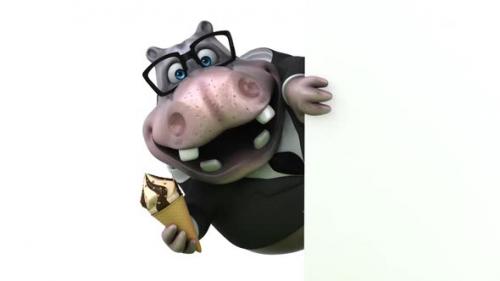 Videohive - Fun 3D cartoon hippo with an ice cream - 33380943 - 33380943