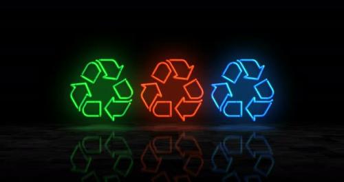 Videohive - Recycling symbol glowing neon 3d lights - 33379495 - 33379495