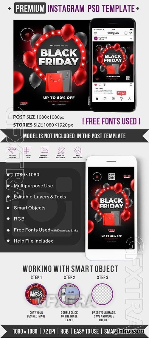 Black Friday Instagram post and story PSD Template