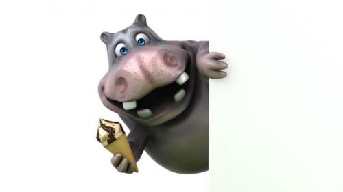 Videohive - Fun 3D cartoon hippo with an ice cream - 33380940 - 33380940