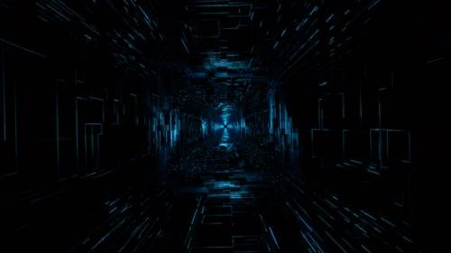 Videohive - Flight Into Cosmic Web Structure, Neon Blue Square Sci-fi Tunnel - 33382929 - 33382929