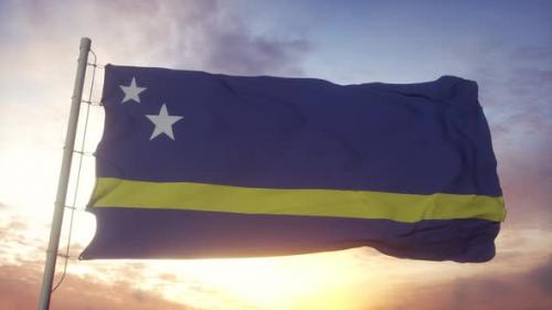 Videohive - Flag of Curacao Waving in the Wind Sky and Sun Background - 33383963 - 33383963