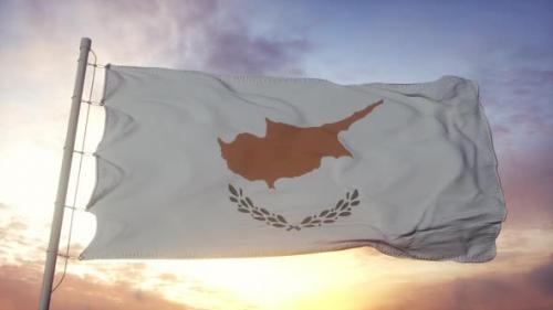 Videohive - Flag of Cyprus Waving in the Wind Sky and Sun Background - 33383984 - 33383984