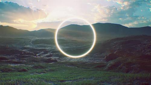 Videohive - Glowing Circle Ring Light on the Sunrise Nature Background 4K - 33396291 - 33396291