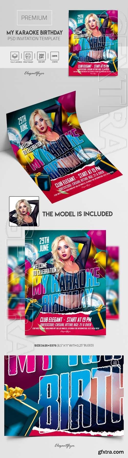 Premium My Karaoke Birthday Invitation PSD Template