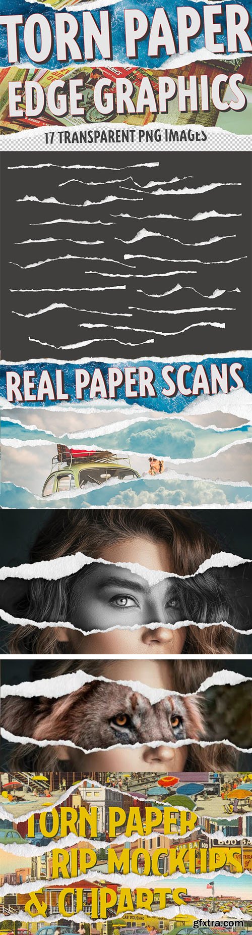 17 Torn Paper Edges - Real Paper Scans