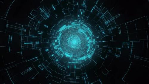 Videohive - Moving into Abstract Neon Blue Circle Sci-Fi Tunnel - 33418515 - 33418515