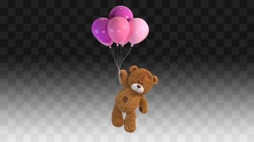 Videohive - Teddy Bear Flies On Pink Balloons - 33421802 - 33421802