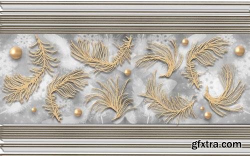 Minimalist golden feather wrought iron sheet metal tv background wall