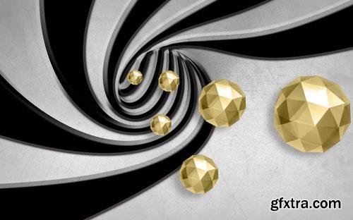 Three dimensional space golden ball background wall