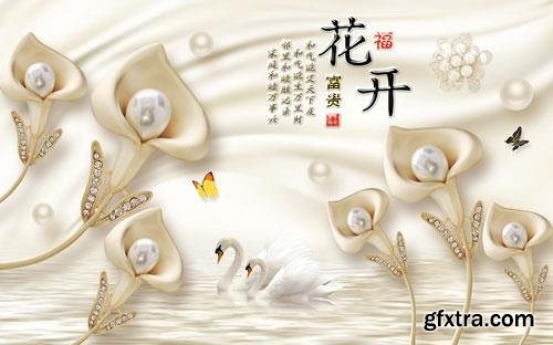 Luxury diamond flower swan jewelry background wall