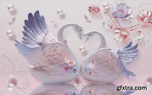 3d beautiful romantic swan pearl lotus tv background wall