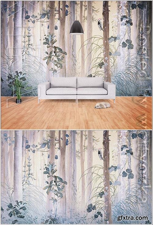 Nordic hand painted abstract woods modern minimalist tv background wall painting